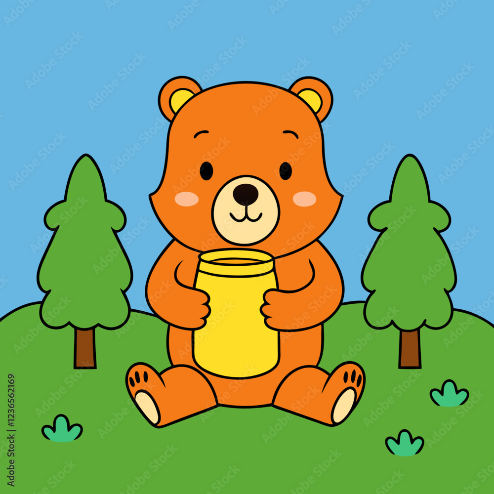 Fototapeta premium bear in the forest with a gift