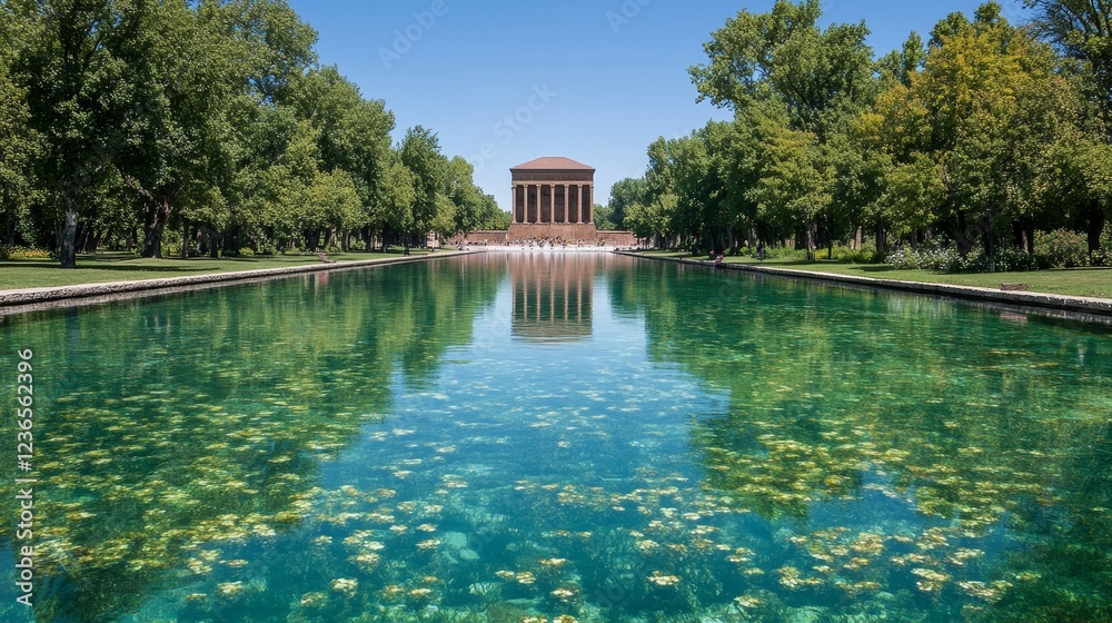 Obraz premium Anitkabir, Mausoleum of Mustafa Kemal Ataturk, Ankara, Reflection in Water, Clear Sky