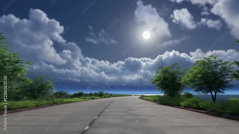 Serene Coastal Highway Under a Bright Moon Serene Coastal Highway Under a Bright Moon