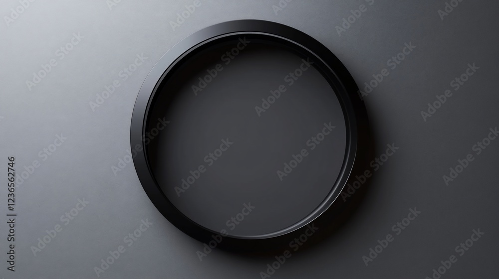 Black Circle Frame on Gray Background Minimalist Aesthetic Design 3D Rendering