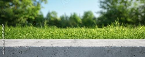 Green Grass with Concrete Edge in Bright Daylight