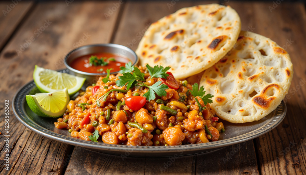 Good Raksha Bandhan. Flavorful chole bhature on traditional thali, festive celebration Good Raksha Bandhan. Flavorful chole bhature on traditional thali, festive celebration
