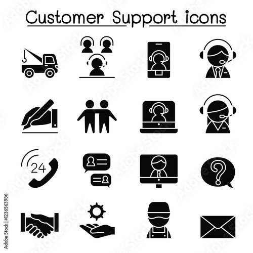 Customer service icon set in thin line style