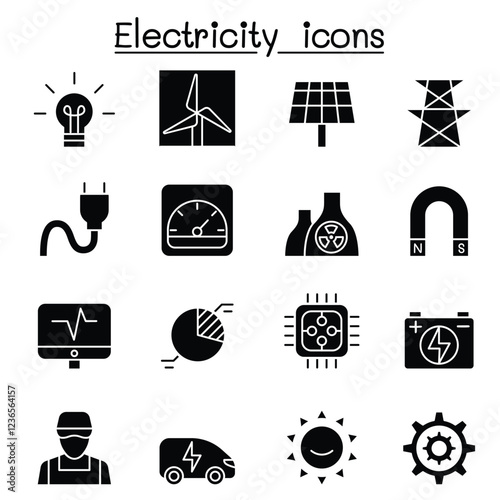 Electricity & Power icon set in thin line style