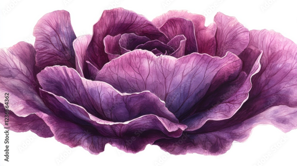 Obraz premium Intricate watercolor red cabbage, rich purple hues vibrant detail