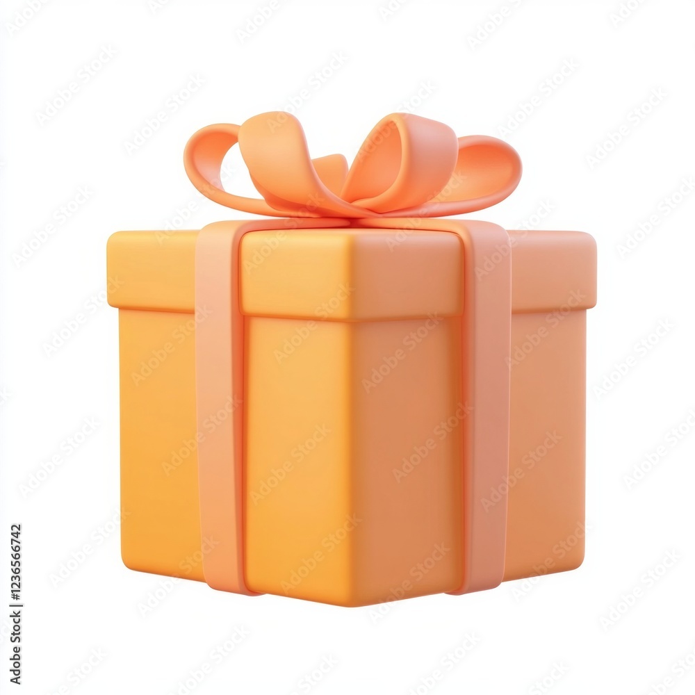 Orange gift box with ribbon and bow on white background for celebrations and festive occasions Orange gift box with ribbon and bow on white background for celebrations and festive occasions