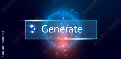 Generate AI button glowing light with technology blue background vector editable