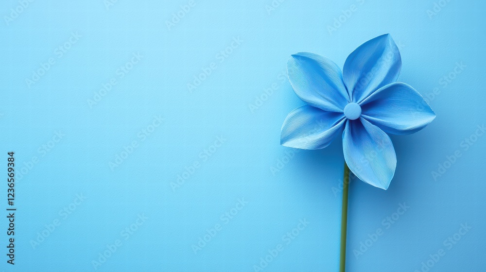 Obraz premium Minimalist blue pinwheel on pastel background with soft lighting
