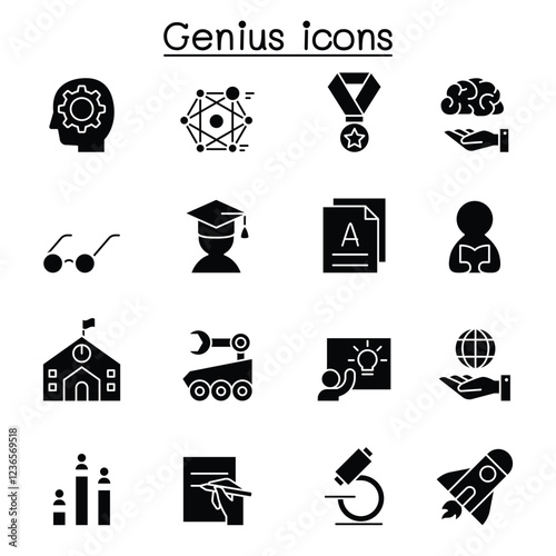 Smart, Genius, Learning & education icon set in thin line style