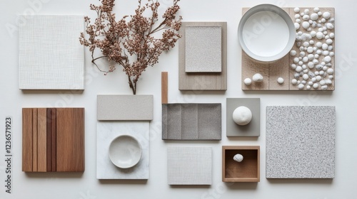 Neutral Tones Material Sample Flat Lay  Modern Interior Design Inspiration