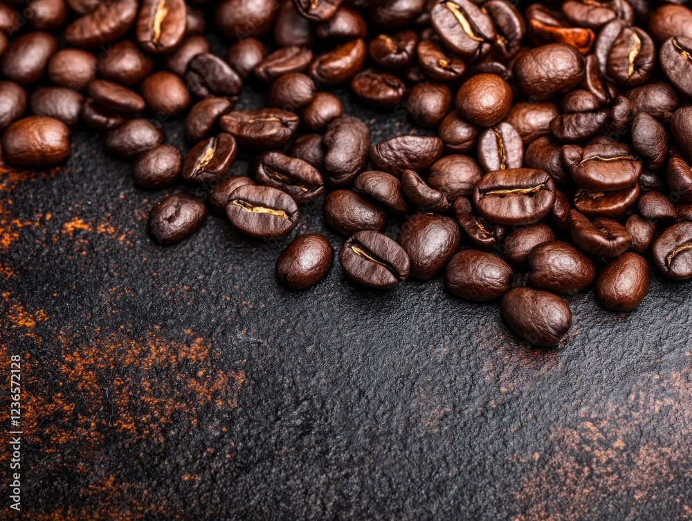 Freshly Roasted Coffee Beans on Rustic Surface with Dark Tones and Textures Capturing the Essence of Coffee Culture and Gourmet Experience Freshly Roasted Coffee Beans on Rustic Surface with Dark Tones and Textures Capturing the Essence of Coffee Culture and Gourmet Experience