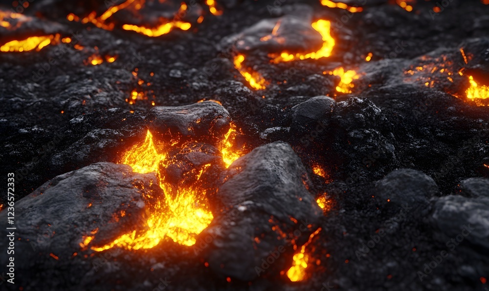Glowing Lava Flowing Through Volcanic Rocks Glowing Lava Flowing Through Volcanic Rocks