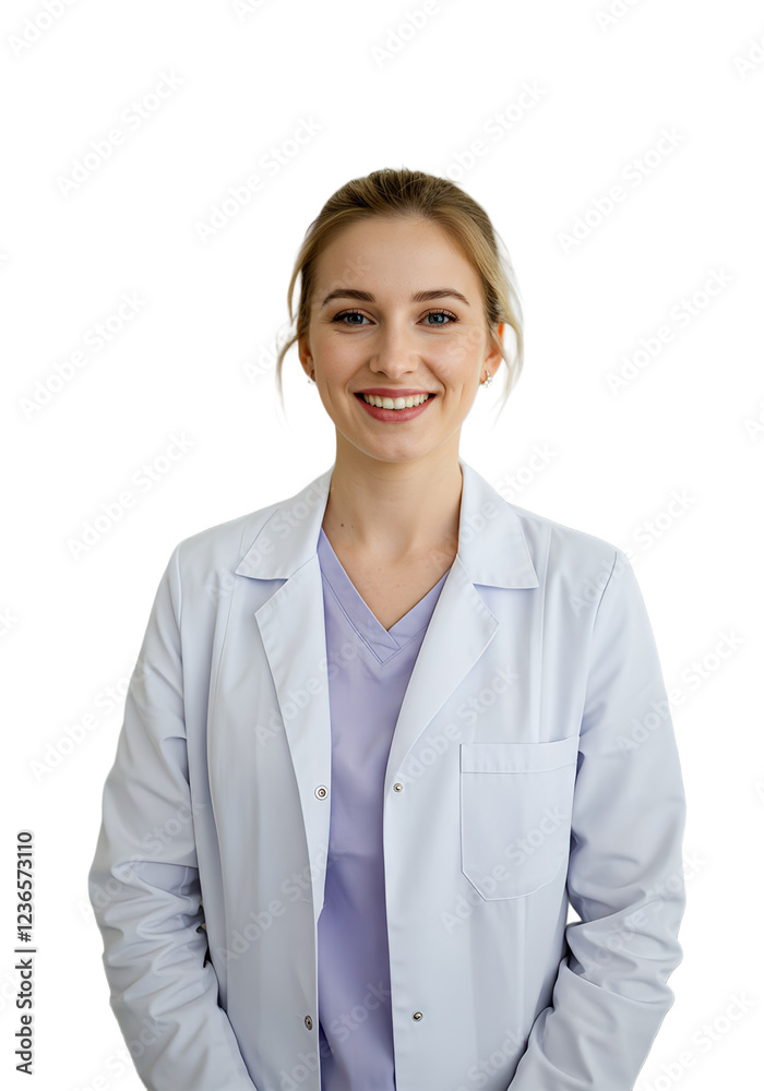 Female doctor standing in hospital, isolated Female doctor standing in hospital, isolated