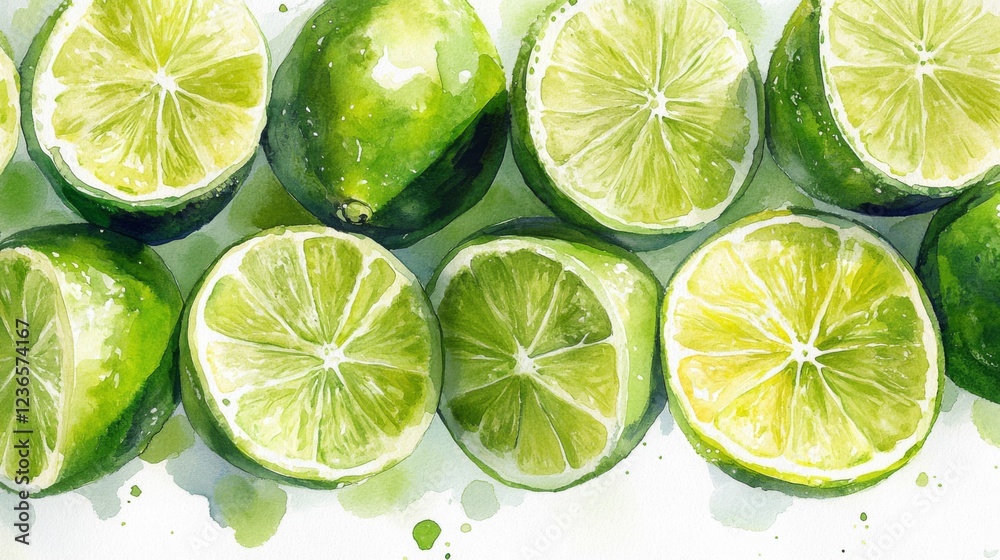 Refreshing lime slices watercolor painting zesty vibrant green citrus fruit food summer healthy lime slice watercolor painting illustration Refreshing lime slices watercolor painting zesty vibrant green citrus fruit food summer healthy lime slice watercolor painting illustration