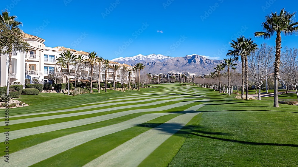 Fototapeta premium Stunning Golf Course Fairway with Luxury Condos Mountain View