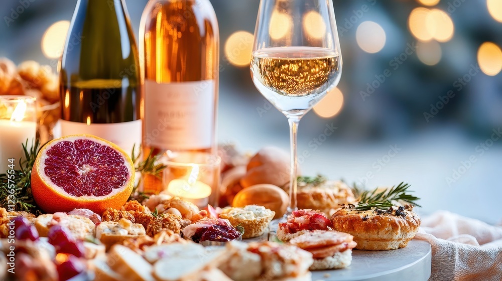 Delicious Wine Table Setting with Appetizers and Romantic Ambiance Delicious Wine Table Setting with Appetizers and Romantic Ambiance