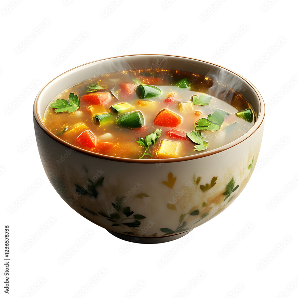 Fluffy 3D Cartoon Bowl of Steaming Soup Isolated on Transparent Background Fluffy 3D Cartoon Bowl of Steaming Soup Isolated on Transparent Background