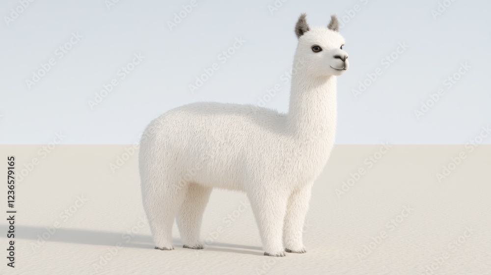Fototapeta premium White Alpaca standing in desert; website banner
