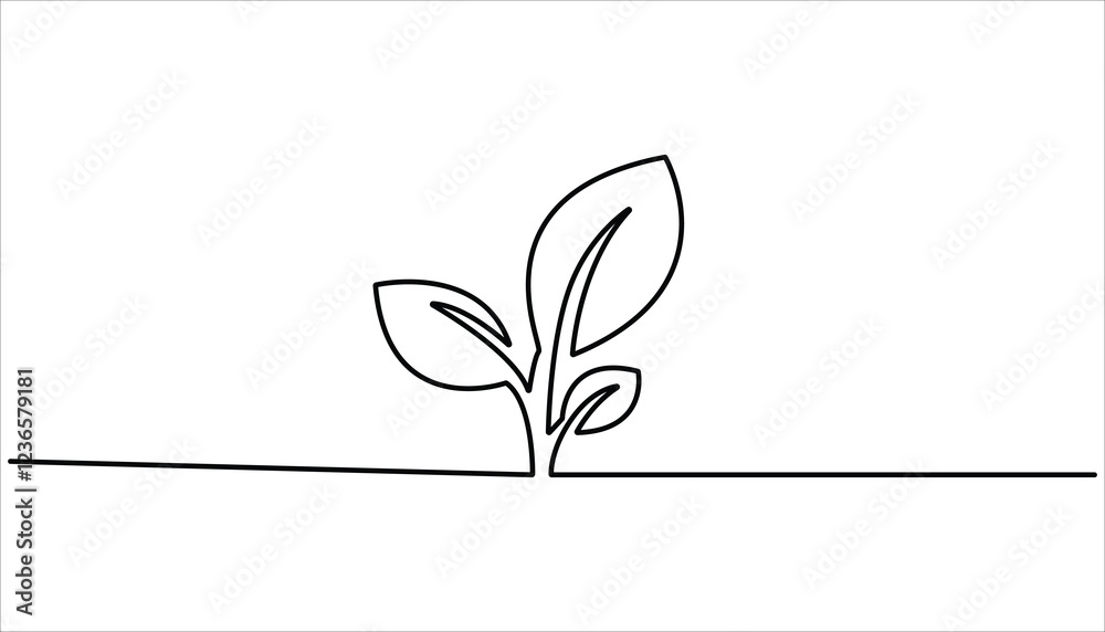 Obraz premium Plant growing continuous one line drawing. Sprout growth continuous line illustration. Growing sprout one line art