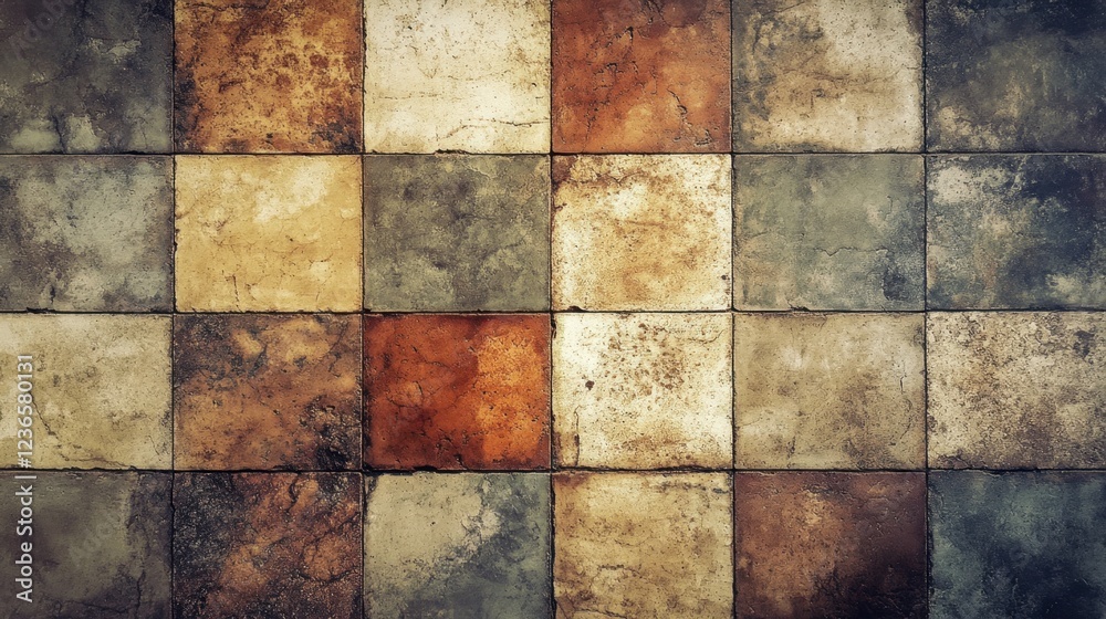 A textured tile pattern featuring various colors and shades, creating an interesting visual display suitable for design and decor themes.