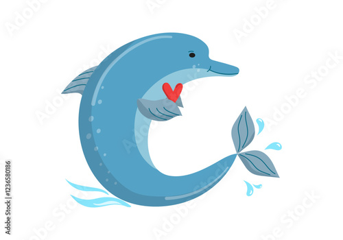 National Dolphin Day. Flat design banner, poster, flyer, vector illustration. Cartoon dolphin in water. April 14. World Aquatic Animals Day.