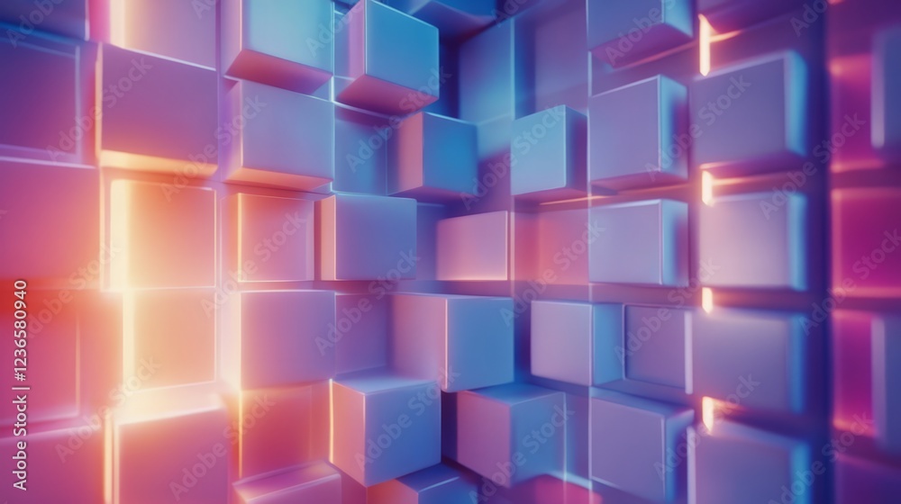 Abstract 3D Rendering Of Colorful Cubes, Illuminated With Neon Lights. Abstract 3D Rendering Of Colorful Cubes, Illuminated With Neon Lights.