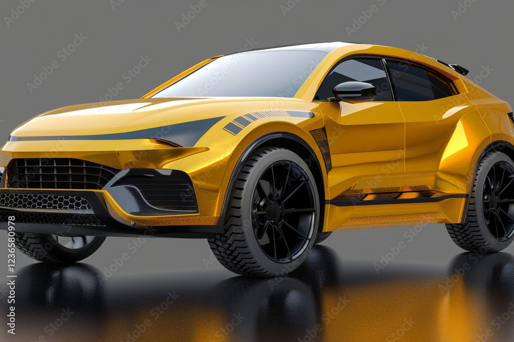 Fototapeta premium Luxury Yellow Sports SUV with Transparent Background – High-Quality Digital Rendering for Design and Automotive Projects
