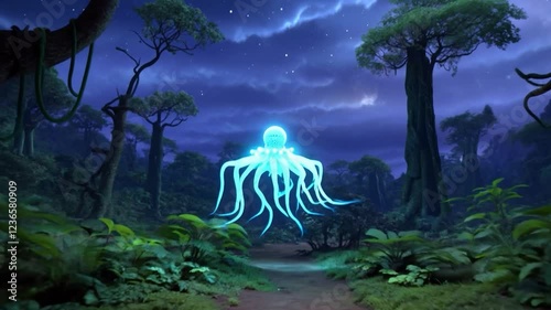 Luminous Creature in the Night Forest