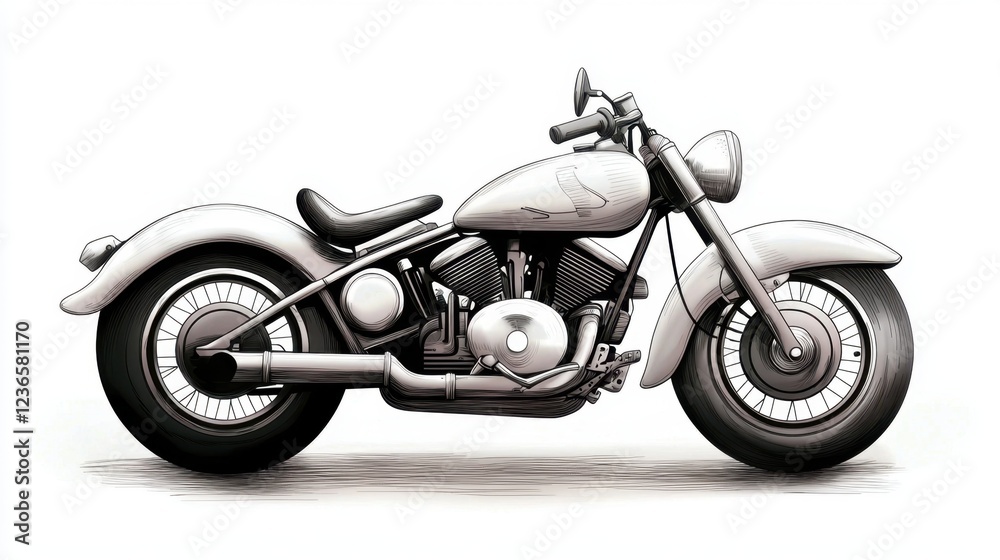 A cool monochrome ink sketch of a classic motorcycle, featuring fine details, bold shadows, and retro-inspired design. A cool monochrome ink sketch of a classic motorcycle, featuring fine details, bold shadows, and retro-inspired design.