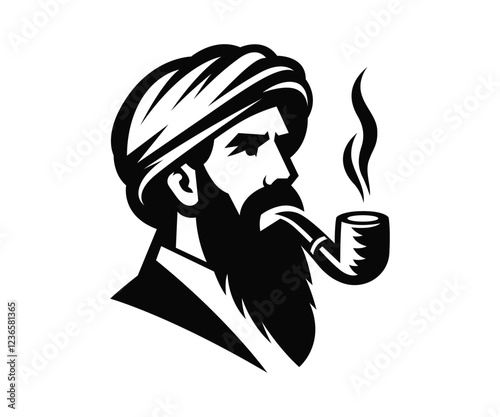 Beard man smoking pipe vector