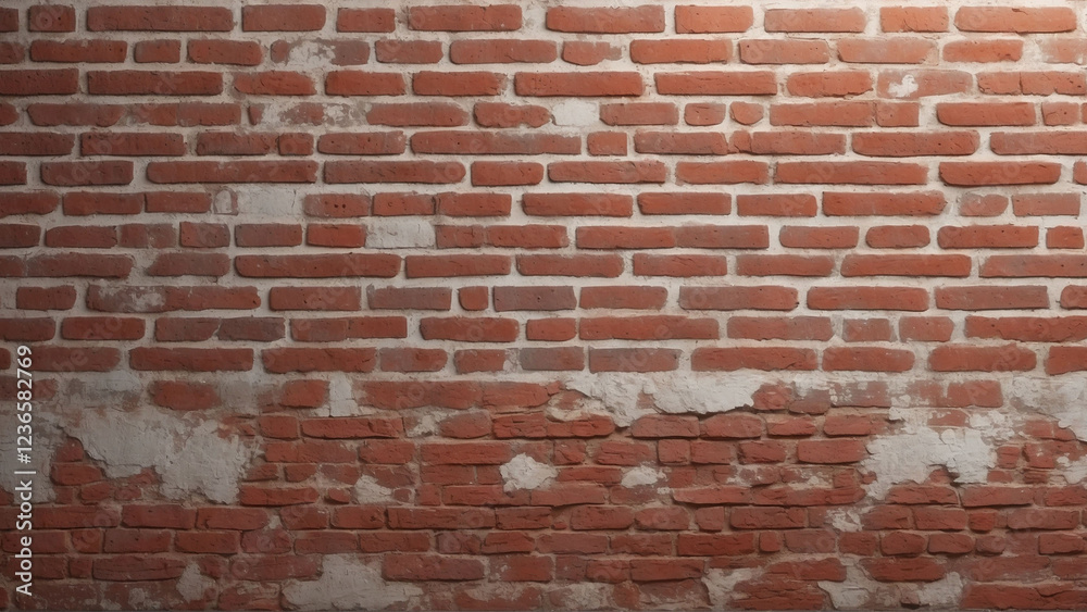 Naklejka premium Realistic Old Red Brick Wall with Weathered Mortar Lines