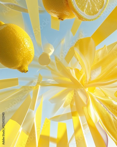Bright lemon yellow with abstract light beams and an energetic sunny feeling abstract summer concept background