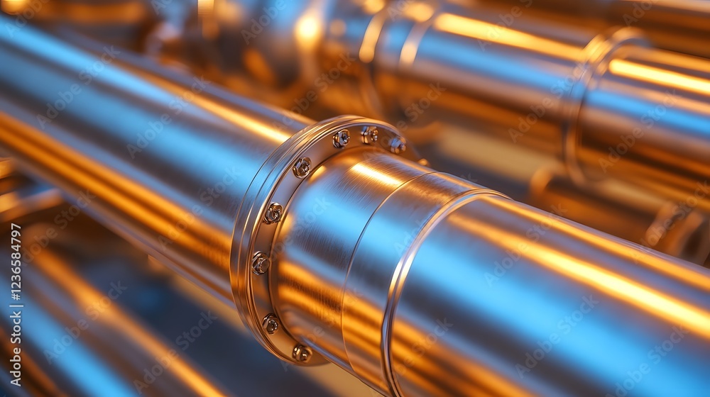 Naklejka premium Metallic Industrial Pipe with Seamless Joints and Reflective Sheen