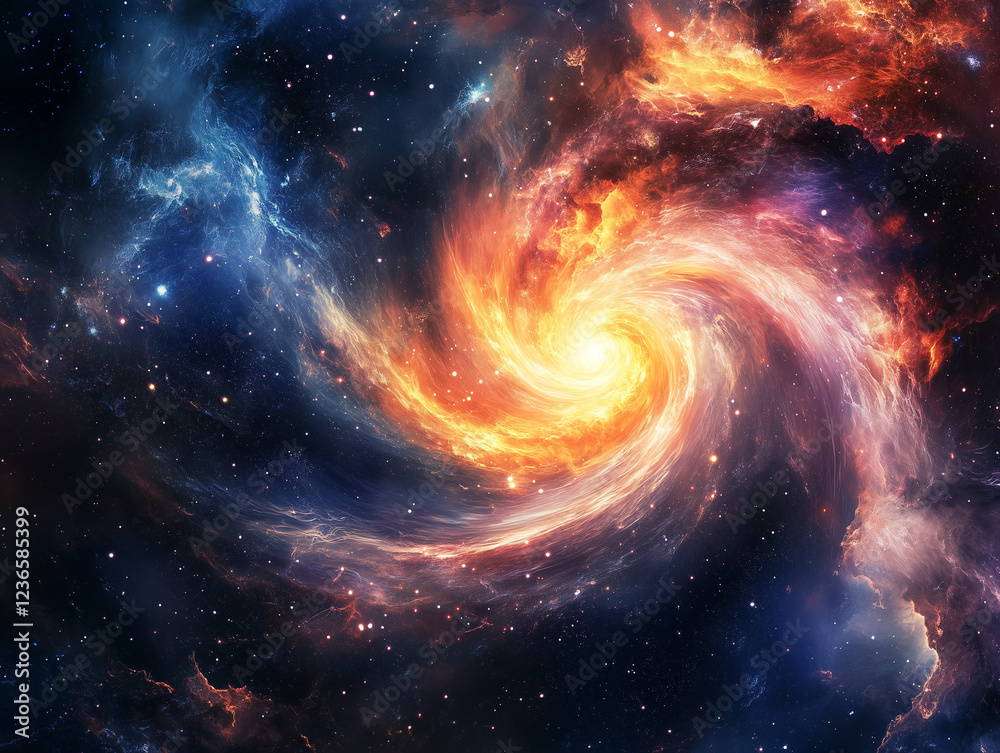 Fototapeta premium Cosmic Spiral: A Celestial Dance of Fire and Ice