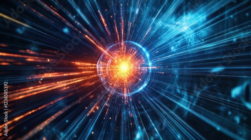 An electron beam being used in a scientific laboratory, focusing on the movement of particles and electrons.