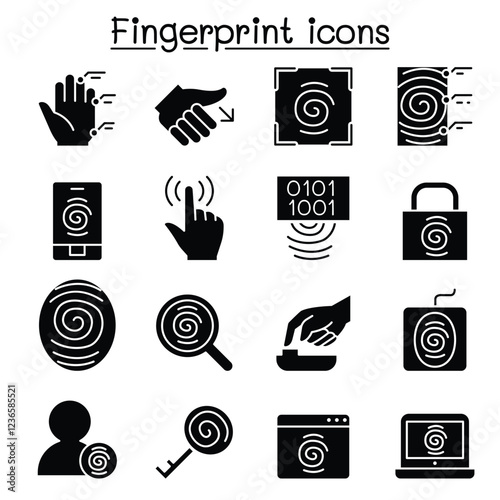 Fingerprint icon set in thin line style