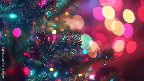 Bright and joyful Christmas celebration with a decorated tree full of sparkling lights, set against a dreamy bokeh backdrop.