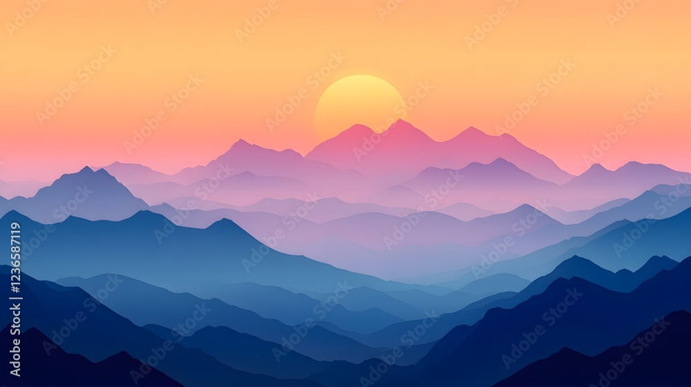 Fototapeta premium Misty Mountain Range Landscape at Dawn with Fading Peaks on the Horizon