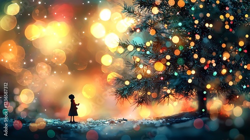 Bright and joyful Christmas celebration with a decorated tree full of sparkling lights, set against a dreamy bokeh backdrop.