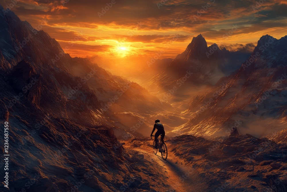 Exploring breathtaking mountain trails while cycling at sunset for a healthy, active lifestyle Exploring breathtaking mountain trails while cycling at sunset for a healthy, active lifestyle