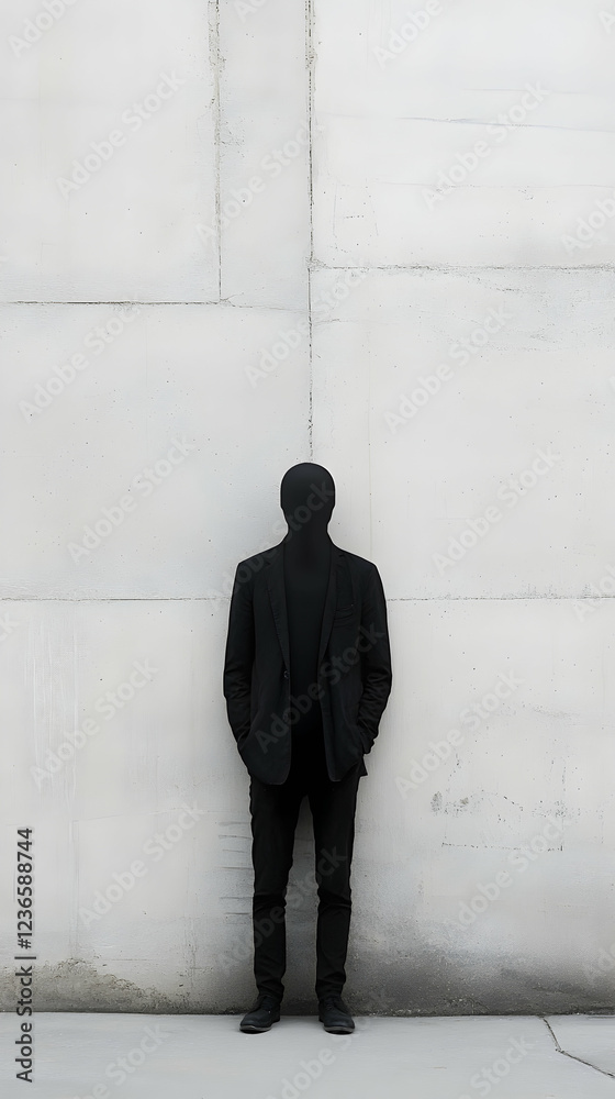 Obraz premium A figure of an invisible man against a plain wall, representing mystery and anonymity - 