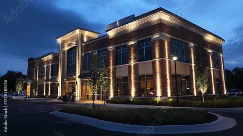 Bright commercial LED lighting highlighting a buildinga??s exterior at night, enhancing its visibility and appeal.