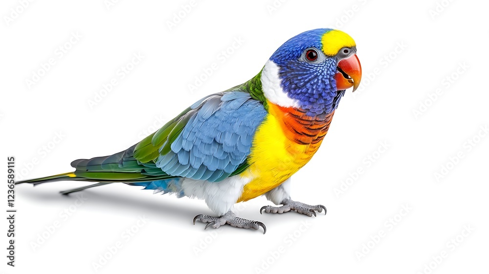 Obraz premium Vibrant Rainbow Lorikeet Parrot Bird Isolated on White Background Exotic Wildlife