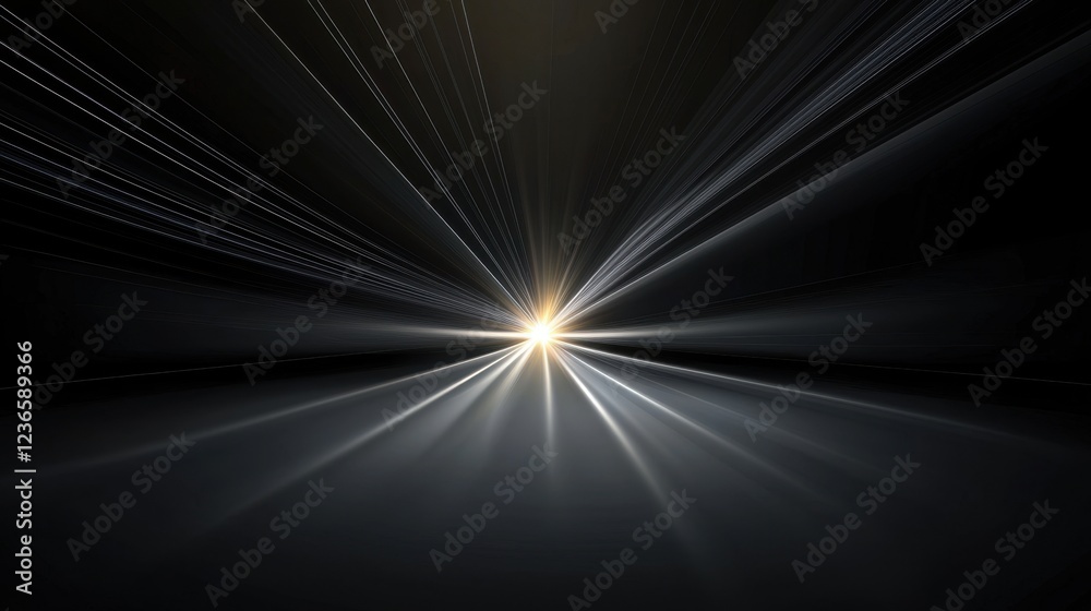Obraz premium Converging light rays forming a central point of focus, surrounded by data-driven digital lines.