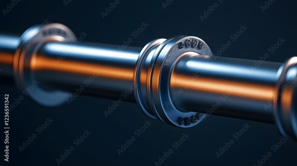 Precise Metallic Pipe Intersection with Polished Surface on Dark Background Precise Metallic Pipe Intersection with Polished Surface on Dark Background