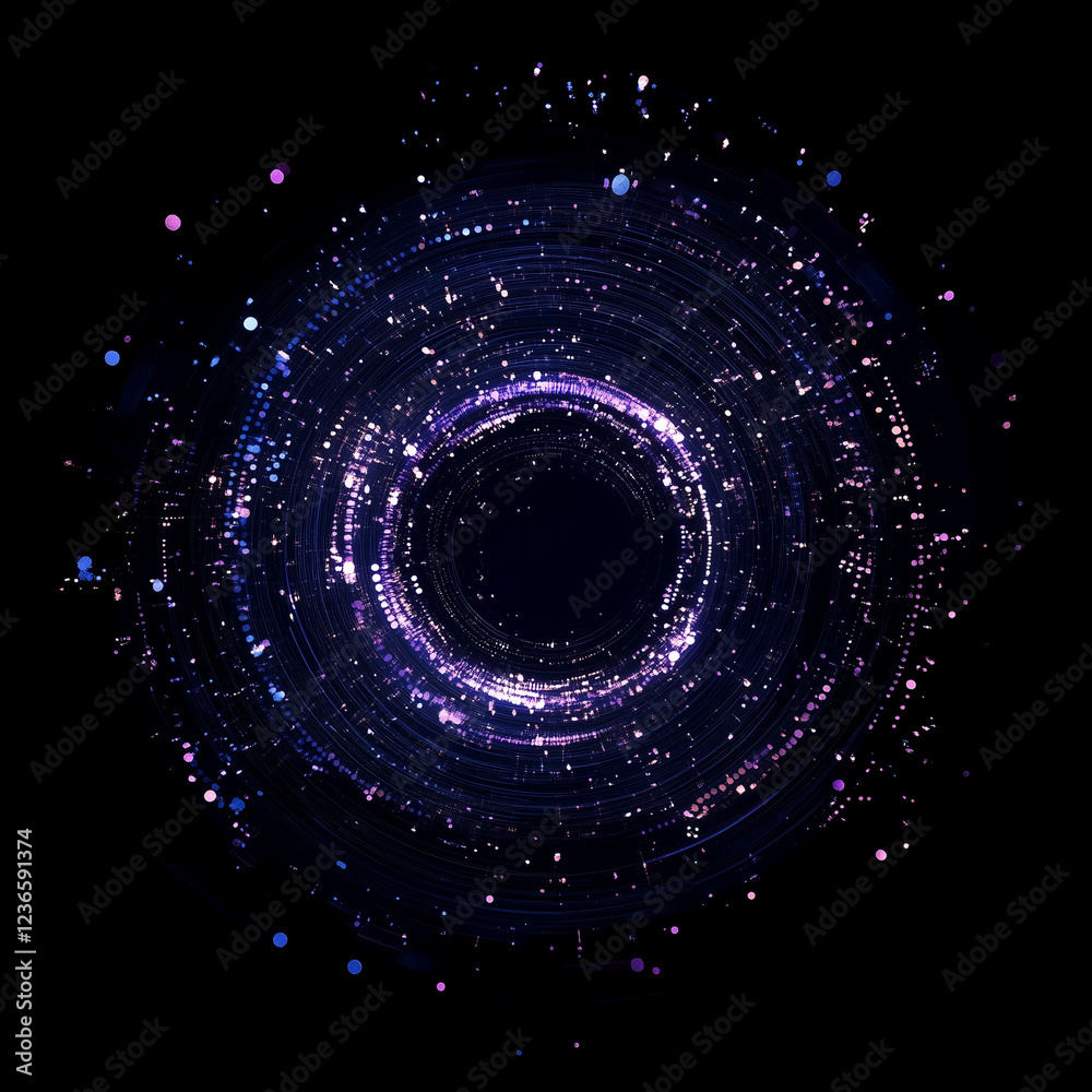 Digital blue and purple tech circle on dark background. Science, futuristic digital technologies concept. Digital blue and purple tech circle on dark background. Science, futuristic digital technologies concept.