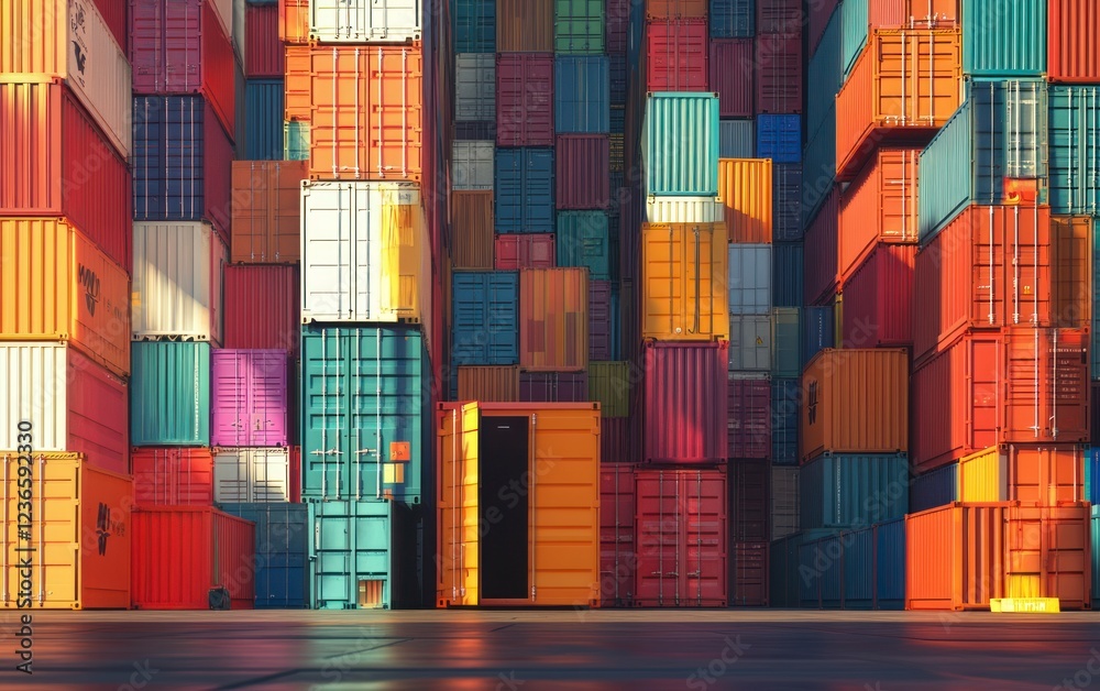 Obraz premium A large number of colorful shipping containers stacked on top of each other, creating an impressive and vibrant scene. 