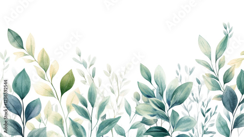 Elegant watercolor illustration featuring lush green foliage with transparent background, ideal for nature-themed designs and decor