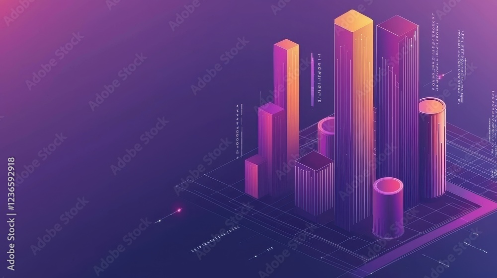 Fototapeta premium Colorful 3D Bar Chart on a Gradient Background for Data Visualization and Analytics in Business and Technology Context