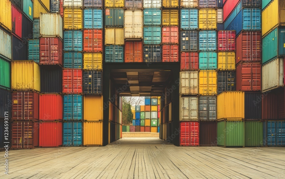 Obraz premium A large number of colorful shipping containers stacked on top of each other, creating an impressive and vibrant scene. 